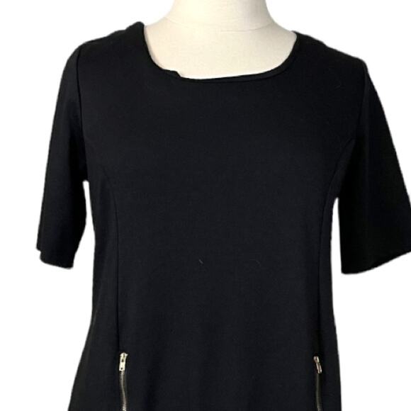 Merona Shift Dress Short Sleeves Ponte Knit Gold Zipper Front Black Size XXL - Picture 5 of 10